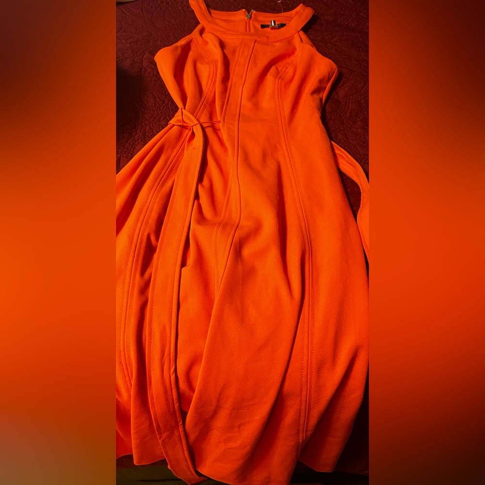 Tommy Hilfiger- Bright Orange Halter Neck Belted Midi Dress, size 4